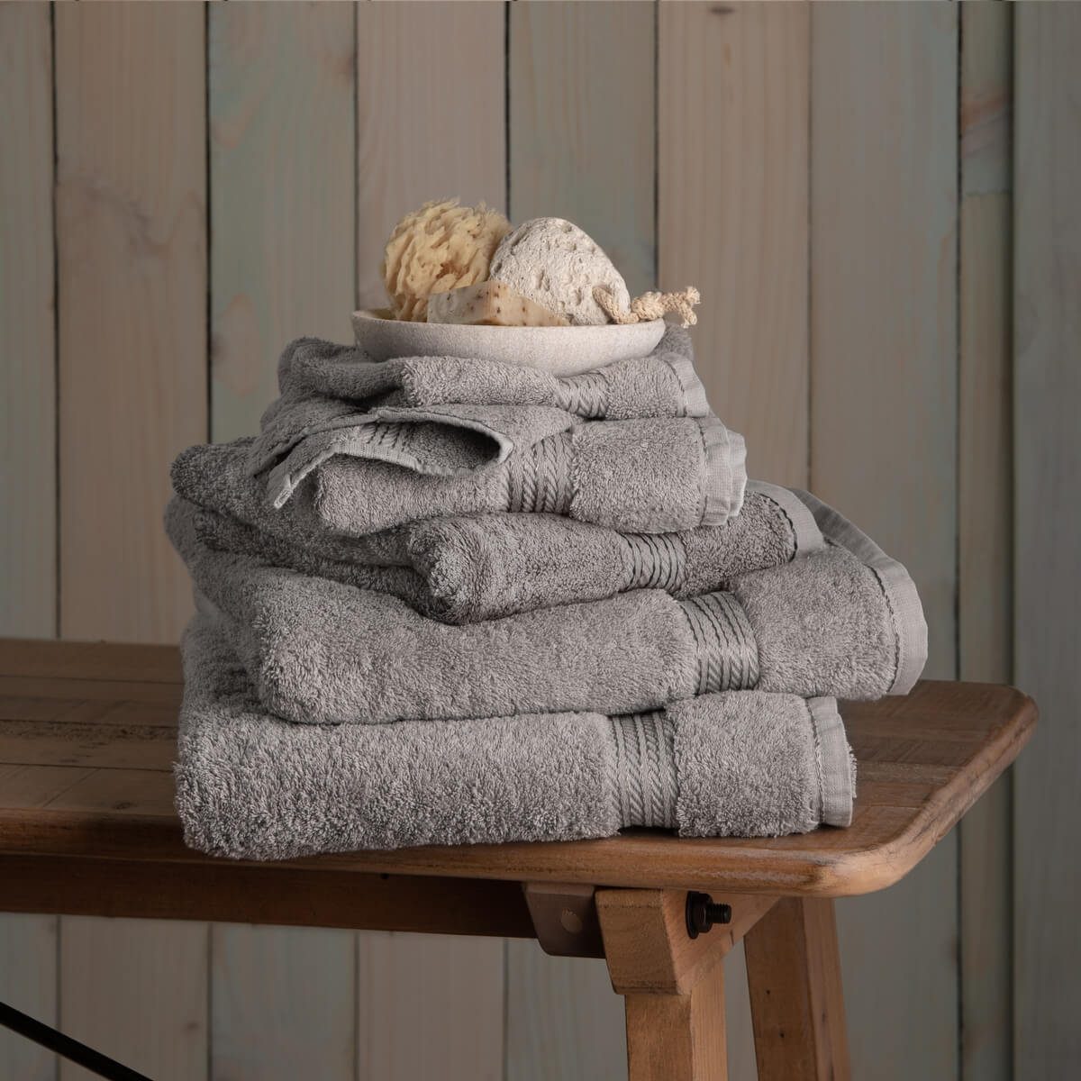 Egyptian Cotton 6 Piece Luxury Bath Towel Set With Half Price Bath Mat, Subtle Grey - Hampton & Astley
