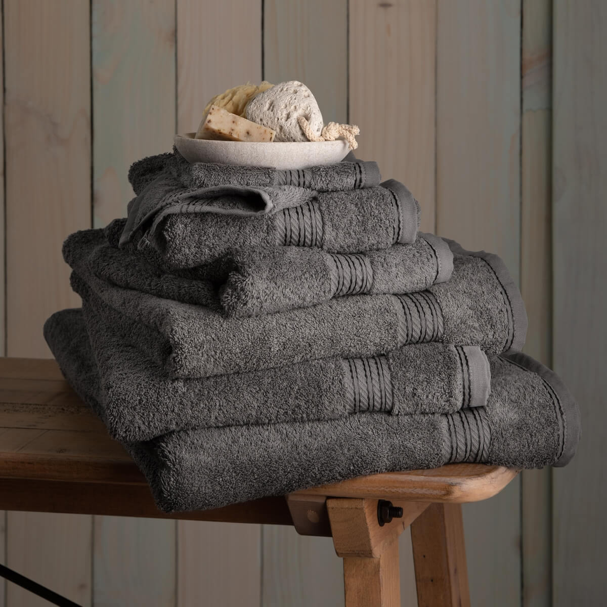 Egyptian Cotton 7 Piece Luxury Bath Towel Set, Charcoal Dark Grey - Hampton & Astley
