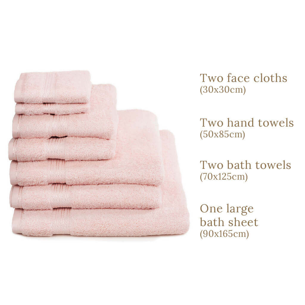 Egyptian Cotton 7 Piece Luxury Bath Towel Set, Pink - Hampton & Astley