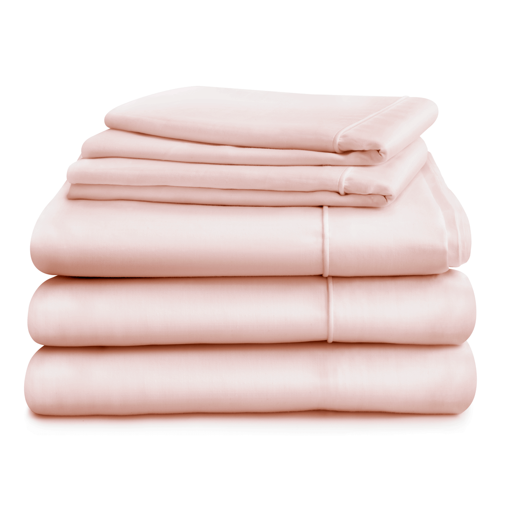 Egyptian Cotton Sateen Luxury Duvet Cover and Flat Sheet Set With Two Pillowcases, Pink - Hampton & Astley