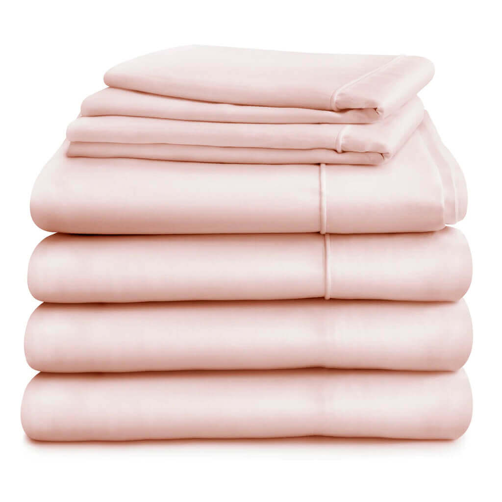 Egyptian Cotton Sateen Luxury Duvet Cover With Deep Fitted Sheet Flat Sheet and Two Pillowcases, Pink - Hampton & Astley