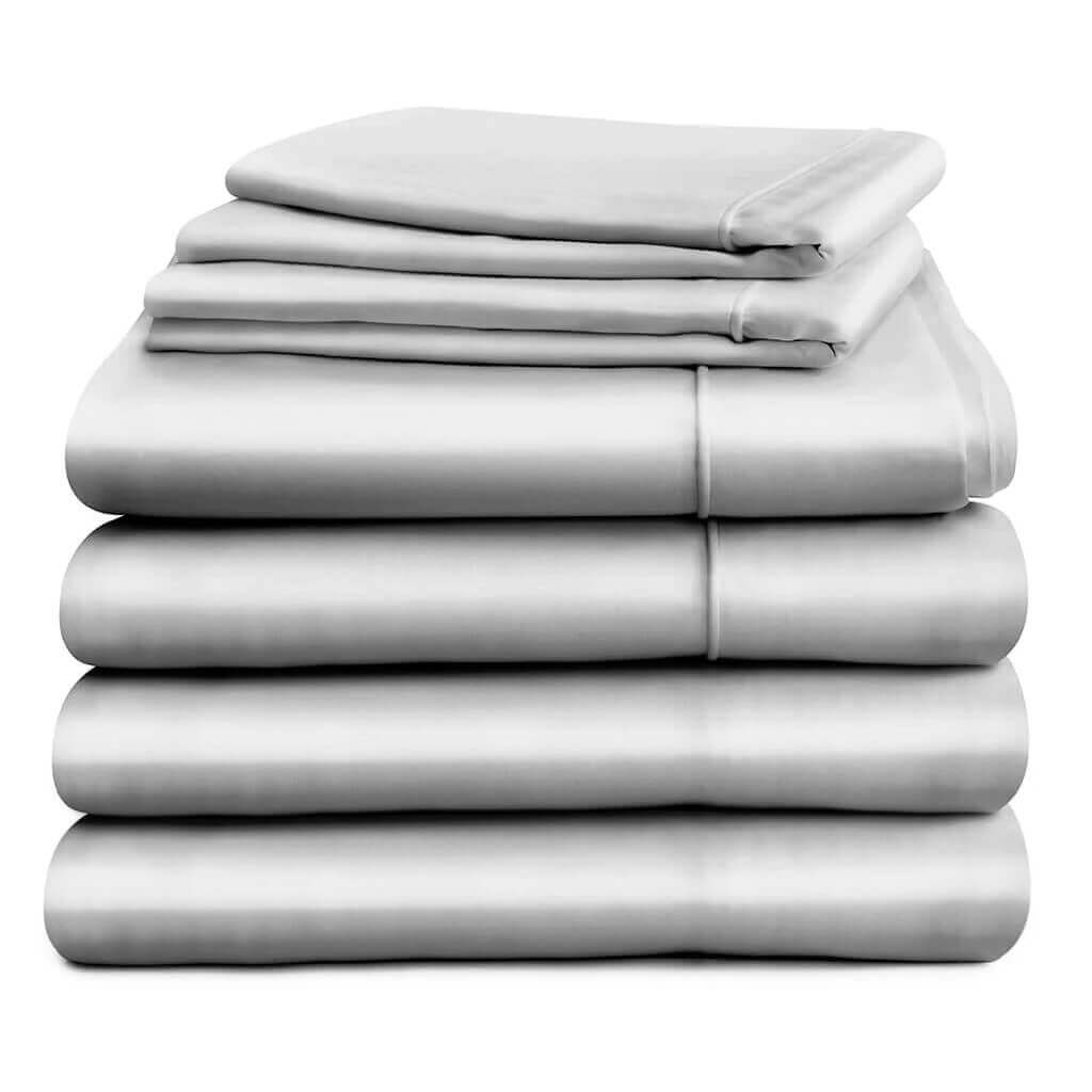 Egyptian Cotton Sateen Luxury Duvet Cover With Deep Fitted Sheet Flat Sheet and Two Pillowcases, Subtle Grey - Hampton & Astley