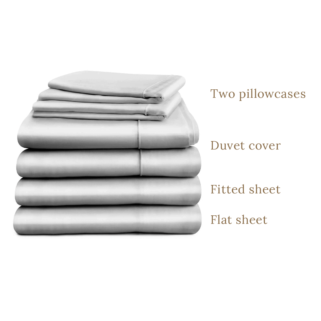 Egyptian Cotton Sateen Luxury Duvet Cover With Deep Fitted Sheet Flat Sheet and Two Pillowcases, Subtle Grey - Hampton & Astley