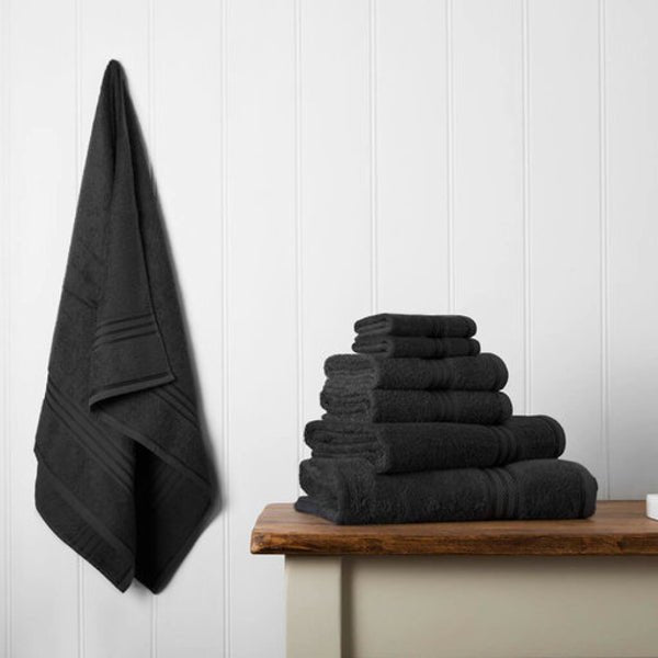 Hampton and Astley 100% Egyptian Cotton 7 Piece Luxury Bath Towel Set, Midnight Black - Hampton & Astley