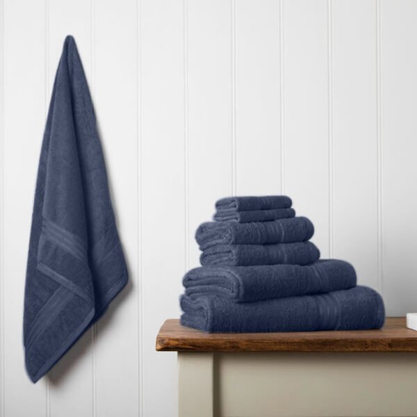 Hampton and Astley 100% Egyptian Cotton 7 Piece Luxury Bath Towel Set, Navy - Hampton & Astley