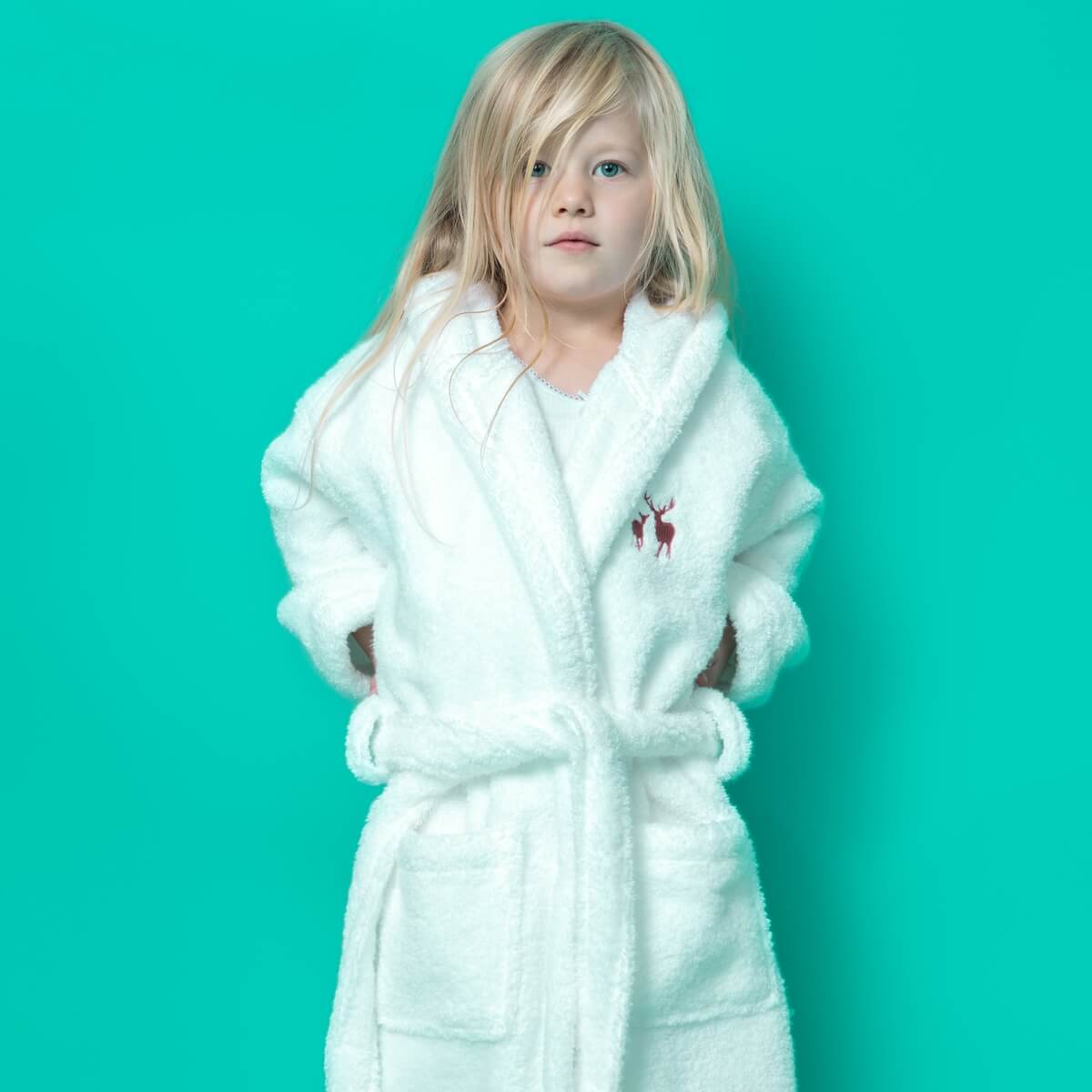 Kids’ Zero Twist Cotton Towel Dressing Gown, Pure White - Hampton & Astley