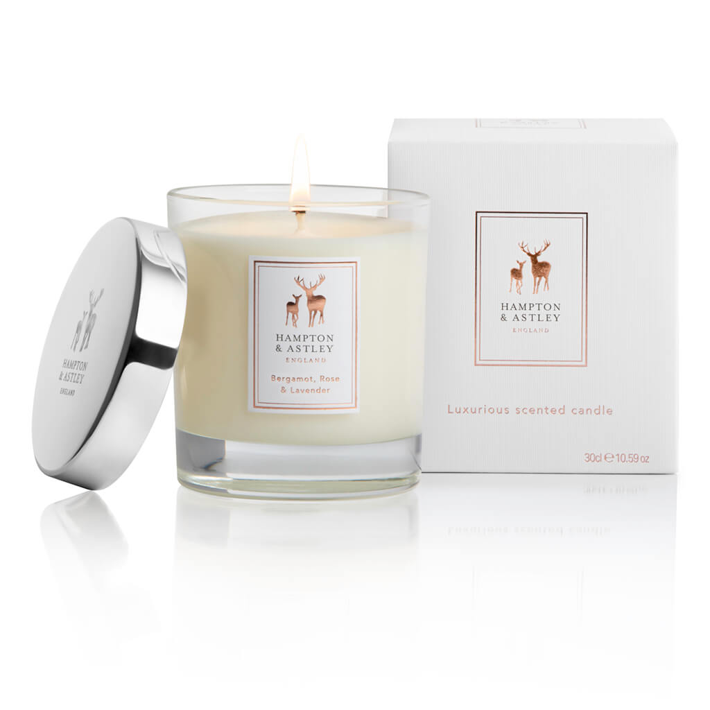 Luxury Scented Large Candle 235g, Bergamot, Rose and Lavender - Hampton & Astley