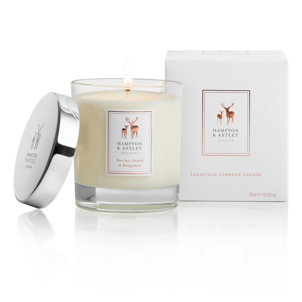 Luxury Scented Large Candle 235g, Berries, Peach and Bergamot - Hampton & Astley