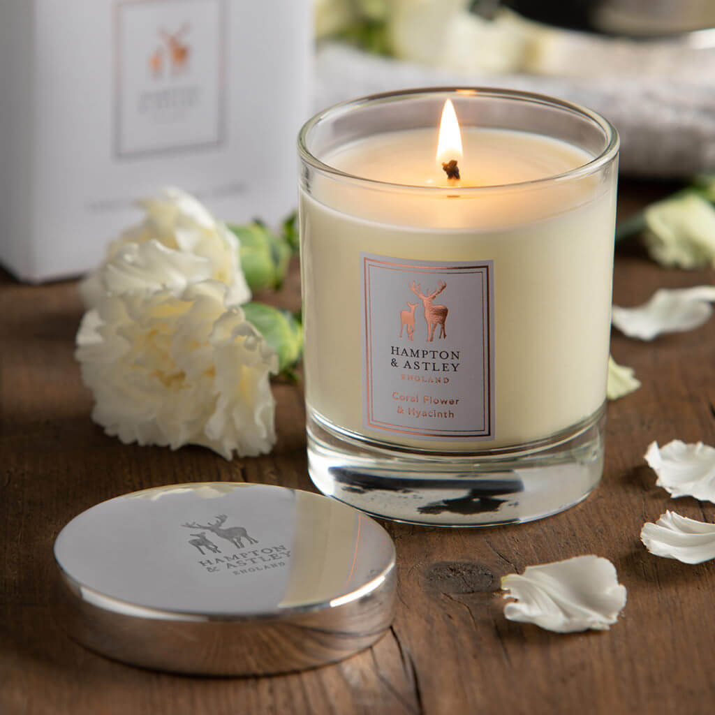 Luxury Scented Large Candle 235g, Coral Flower and Hyacinth - Hampton & Astley