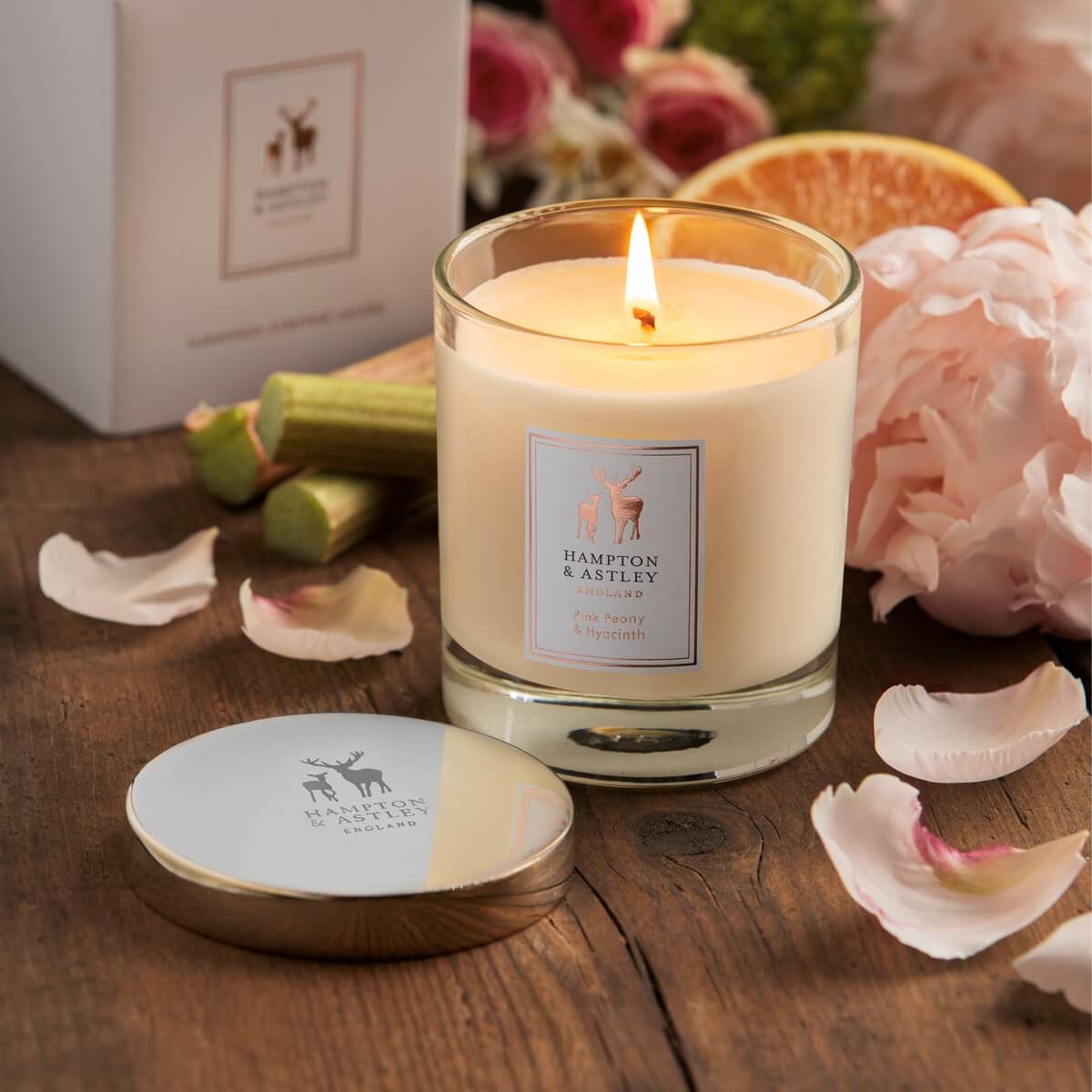 Luxury Scented Large Candle 235g, Pink Peony and Hyacinth - Hampton & Astley