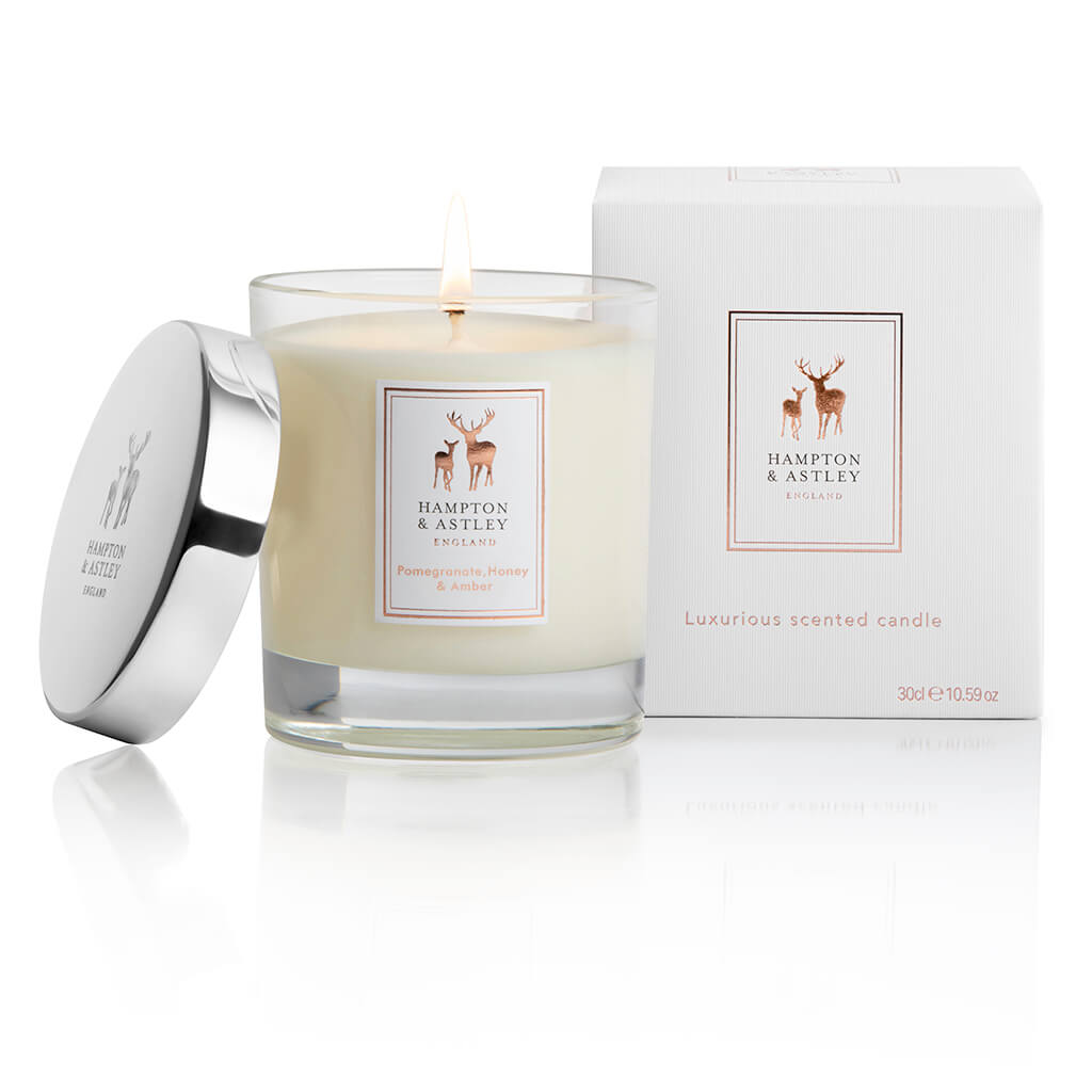 Luxury Scented Large Candle 235g, Pomegranate, Honey and Amber - Hampton & Astley