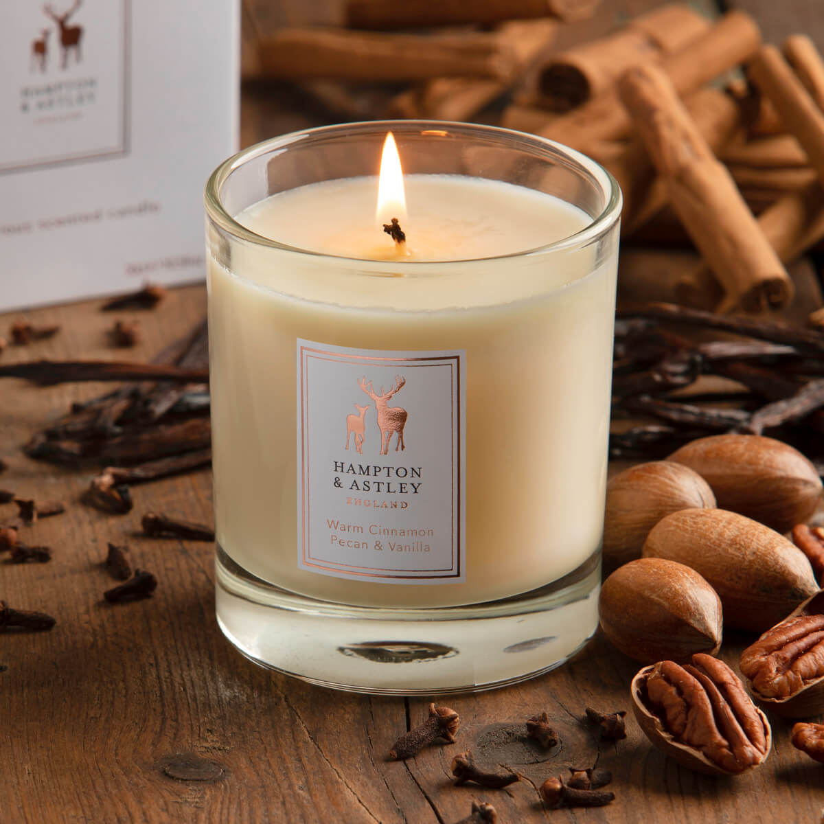 Luxury Scented Large Candle 235g, Warm Cinnamon, Pecan and Vanilla - Hampton & Astley