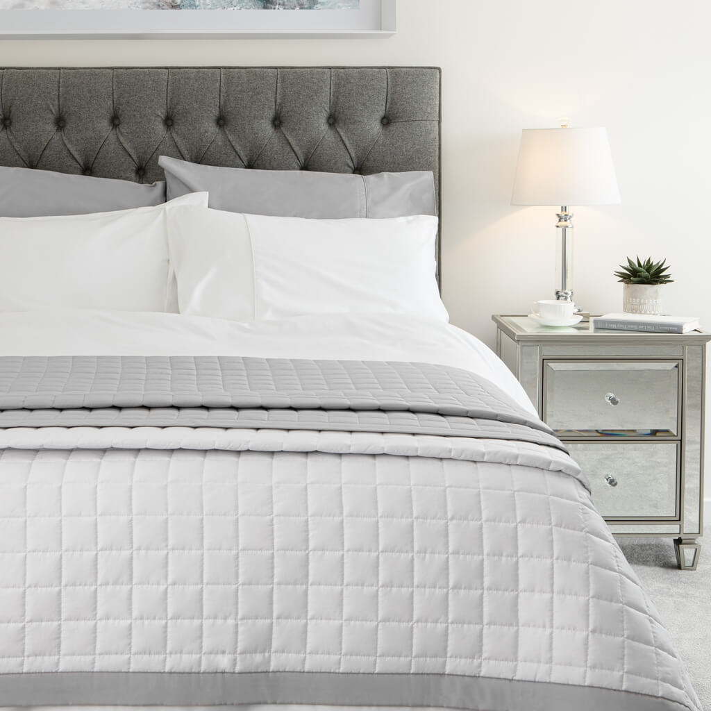 Luxury Reversible Cotton Quilted Bed Throw in Grey & White