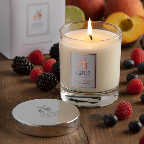 Berries, Peach &amp; Bergamot Luxury Scented Candle with an included silver plated mirrored lid.