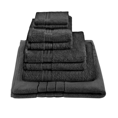Egyptian Cotton 7 Piece Luxury Bath Towel Set With Free Bath Mat, Charcoal Dark Grey