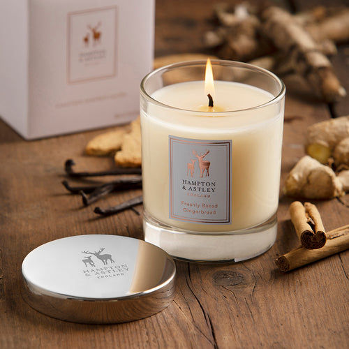 Freshly Baked Gingerbread Luxury Scented Candle with an included silver plated mirrored lid.