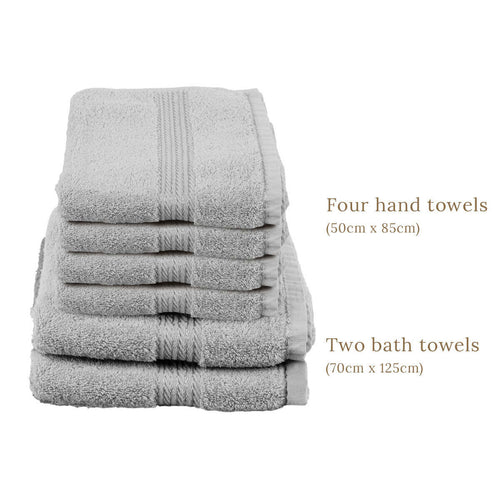 Egyptian Cotton Luxury Two Bath Towels and Two Hand Towels With Free Two Hand Towels, Subtle Grey