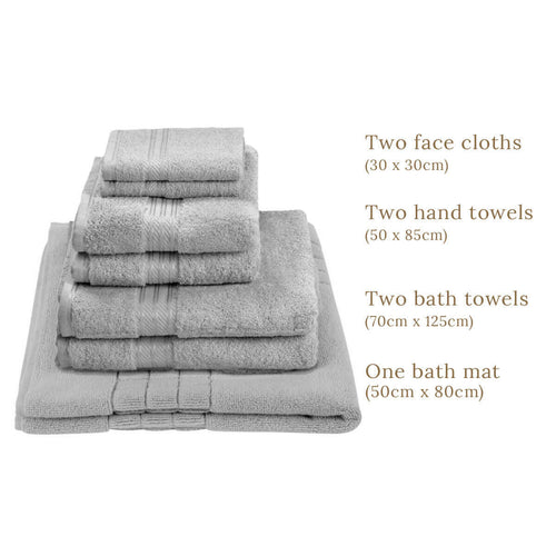 Egyptian Cotton 6 Piece Luxury Bath Towel Set With Half Price Bath Mat, Subtle Grey