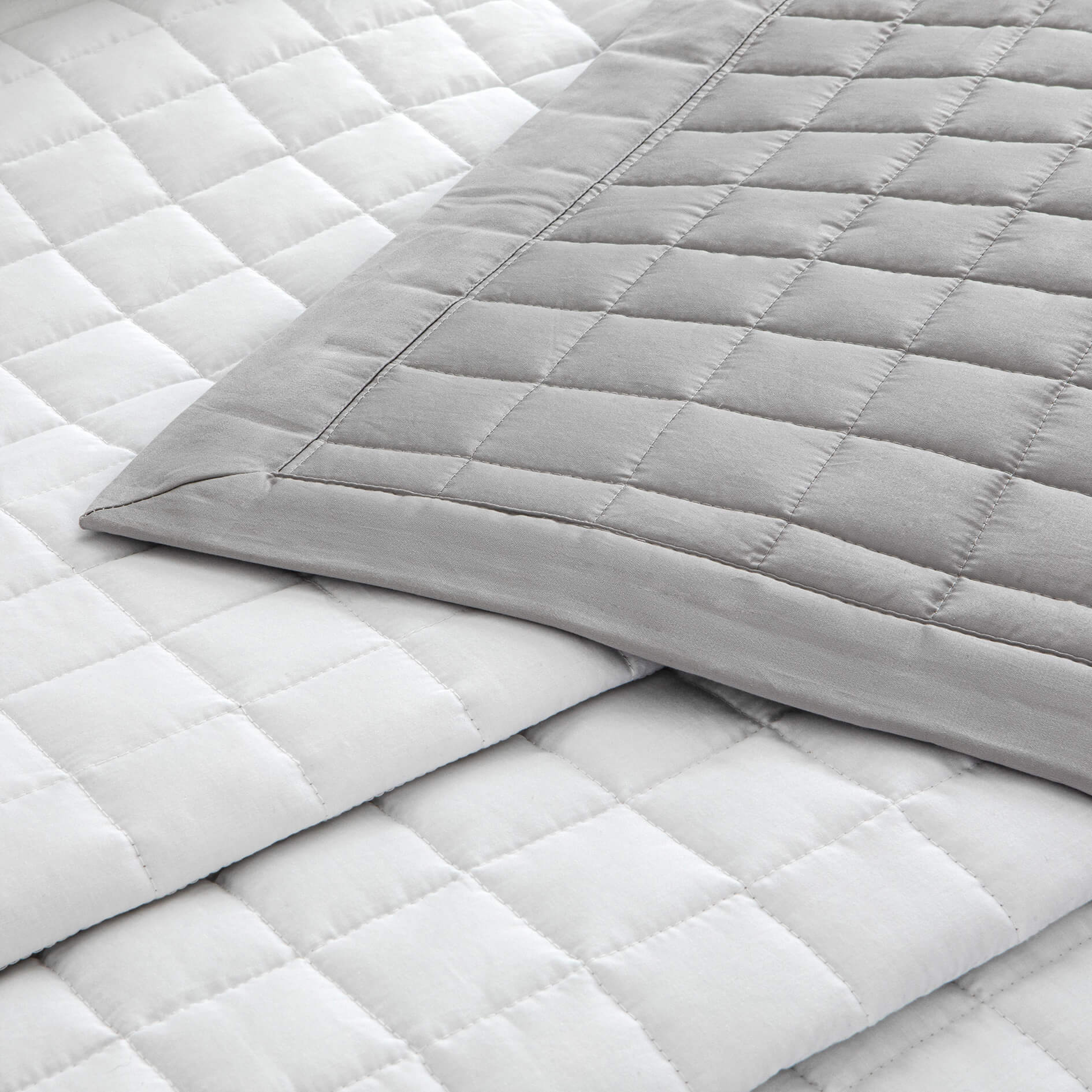 Egyptian Cotton Quilted Bed Throw, Grey & White