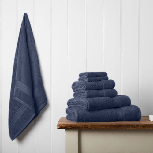 Our towel bale offers 7 Navy towels including 1 large bath sheet, 2 bath towels, 2 hand towels, 2 face cloths