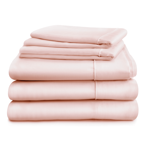 Duvet cover and deep fitted sheet in double, king or super king sizes with two pillowcases, pink