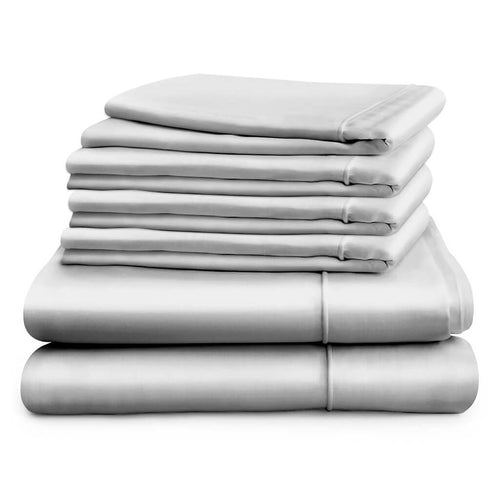 Duvet cover in double, king or super king sizes with four pillowcases, grey