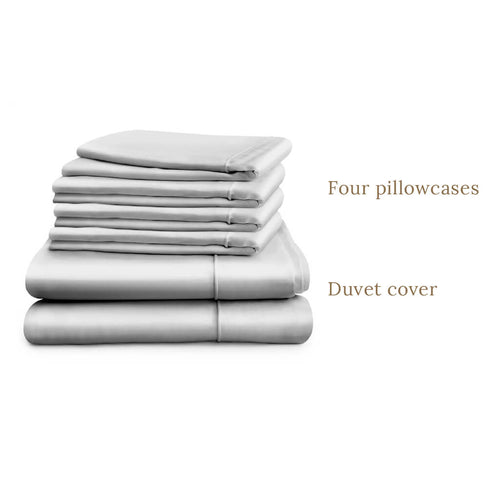 Duvet cover in double, king or super king sizes with four pillowcases, grey