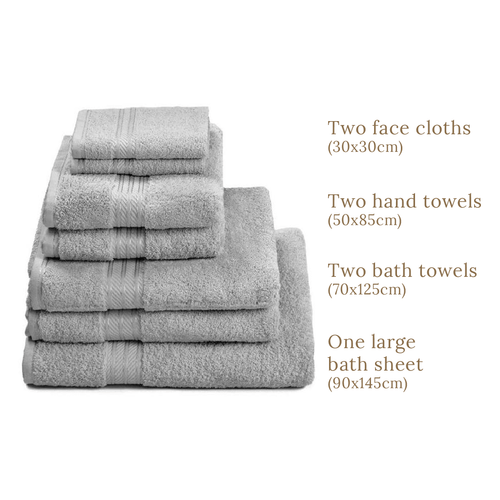 7 Piece Luxury Egyptian Cotton Bath Towel Set, Subtle Grey