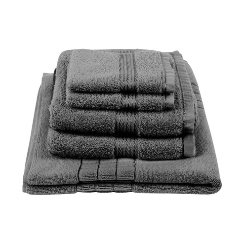 Egyptian Cotton Luxury Bath Mat and Two Hand Towels With Two Face Cloths, Charcoal Dark Grey