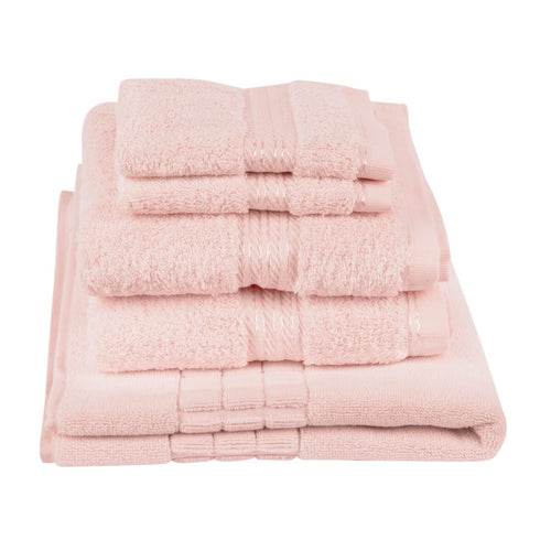 Egyptian Cotton Luxury Bath Mat and Two Bath Towels With Two Face Cloths, Pink